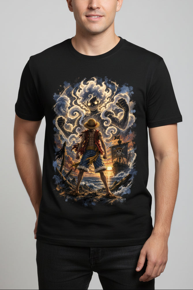 Stand tall. Break your limits. 
Chase the dream.

A battle-worn adventurer faces the horizon as his ultimate potential rises behind him—an explosive symbol of freedom, determination, and refusing to give up.

Featuring dramatic watercolor-and-ink artwork, crashing waves, fiery skies, and powerful transformation imagery, this tee was made for those who believe no dream is too big and no adventure is ever over.

Collect moments. Chase dreams. Live the Adventure!